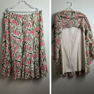 Godet Skirt Women's Size 14 Off White Floral Pink Fairycore Lining Casual